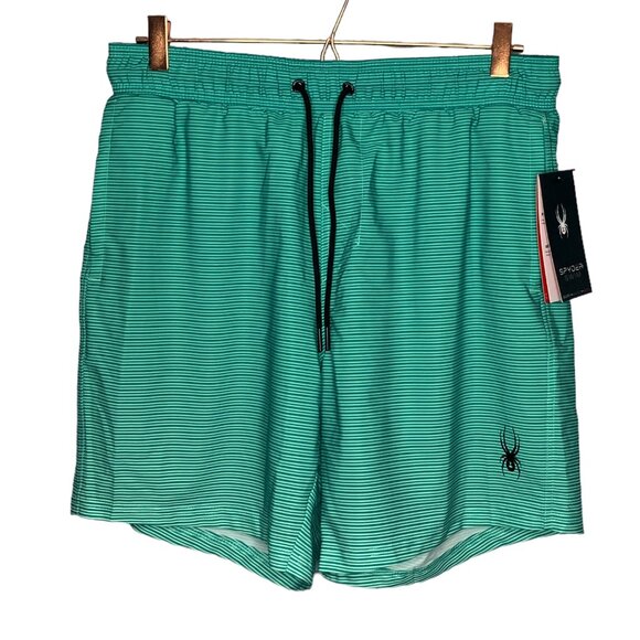 New Spyder Men's M L Green Striped Hybrid UV Protection Stretch Surf‎ Swim Trunk - Picture 1 of 3